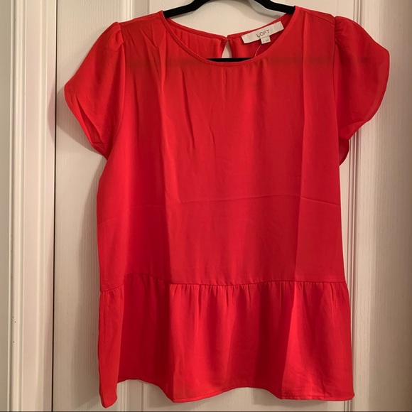 LOFT Tulip Sleeve Peplum Top Red Small - Picture 2 of 11
